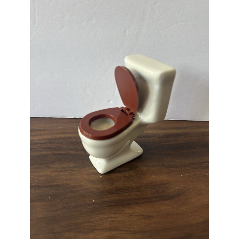 Dollhouse Ceramic Toilet With A Plastic Wood Tone Seat | Bathroom | 1:12 scale